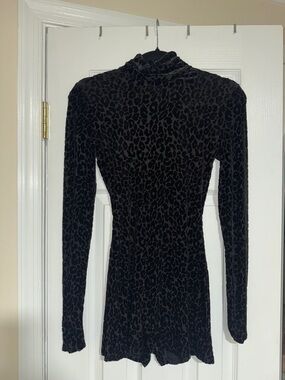 naked wardrobe Black Velvet Leopard-Print Long-Sleeve Romper